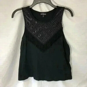 Express true black tank top with fringe
